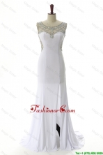 New Style 2016 Empire White Prom Dresses with Beading and High Slit DBEES051FOR