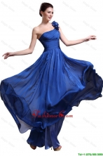 Perfect Royal Blue One Shoulder Prom Dresses with Appliques and Ruching DBEE056FOR