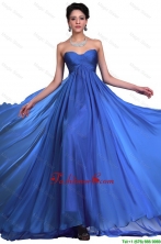 Perfect Sweetheart Ruched Blue Prom Dresses with Brush Train DBEE612FOR