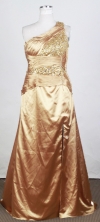 Plus Size Column One Shoulder Floor-length Gold  Prom Dress LHJ42883