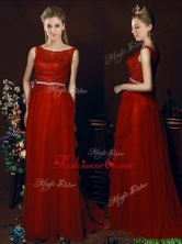 Popular Belted Empire Scoop Red Prom Dress with Brush Train BMT0179AFOR