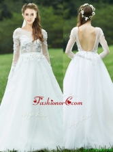 Pretty Applique White Backless Prom Dress with Long Sleeves BMT0174FOR