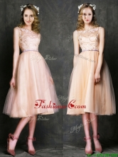 Romantic Laced and Sashed Scoop Prom Dress in Peach BMT0100FFOR