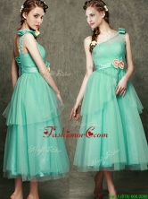 See Through One Shoulder Prom Dress with Bowknot and Hand Made Flowers BMT095DFOR
