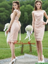 See Through Scoop Cap Sleeves Prom Dress with Sashes BMT0103AFOR