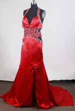 Sexy Empire Halter Top Brush Satin Wine Red Prom Dress LHJ42874