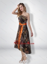 Fashionable Short Strapless Strapless High Low Camo Prom Dresses with Sash CMPD042FOR