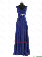 Simple V Neck Beading and Ruching Long Prom Dresses for 2016 fall DBEES019FOR