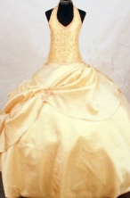  Beautiful A-line Halter top neck Floor-length Orange Beading Flower Girl Dresses Style FA-C-283