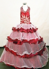  Exclusive Ball Gown Halter Top Floor-length Burgundy Flower Girl dress Style FA-L-436