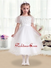  Fashionable Scoop White Flower Girl Dresses with Appliques     FGL267FOR