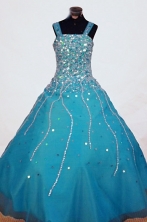  Gorgeous A-line Strap Floor-length Blue Beading Flower Girl Dresses Style FA-C-262