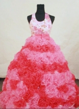  Perfect Ball Gown Halter Top Floor-length  Organza Appliques Flower Girl dress Style FA-62902