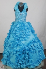 2012 Luxurious Ball Gown Halter Top Floor-length Little Gril Pagant Dress Style RFGDC062