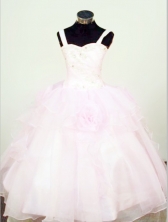 Affordable Ball Gown Strap Floor-length Baby Pink Organza Beading Flower Girl dress Style FA-L-426