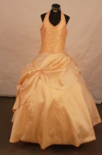 Beautiful A-line Halter top neck Floor-length Orange Beading Flower Girl Dresses Style FA-C-283