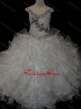 Big Puffy V-neck Ruffled Little Girl Pageant Dress with Spaghetti Straps and Sequins SWLG018FOR