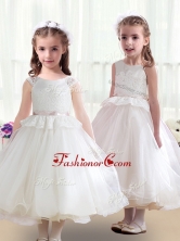 Cute Scoop White Flower Girl Dresses in Lace for 2016 FGL243FOR