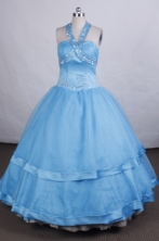 Discount Ball gown Halter top neck Floor-length Litter Girl Pageant Dress Style FA-W-284