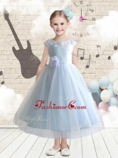 Discount Bateau Cap Sleeves Flower Girl Dresses with AppliquesFGL256AFOR