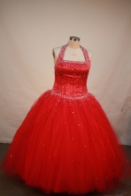 Discout Ball gown Halter top neck Floor-length Flower Girl Dresses Style FA-C-128