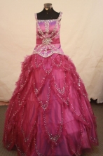 Elegant Ball Gown Square neck Floor-length Red Beading Flower Girl Dresses Style FA-C-243