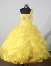 Exquisite Ball Gown One Shoulder Neck Floor-Length Yellow Beading Flower Girl Dresses Style FA-S-409