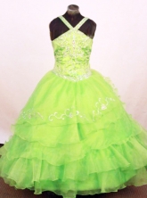 Exquisite Ball Gown Straps Floor-Length Green Little Girl Pageant Dresses Style FA-Y-331
