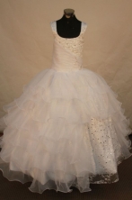 Exquisite Ball gown Square Floor-length White Beading Flower Girl Dresses Style FA-C-245