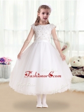 Sweet Bateau Cap Sleeves Flower Girl Dresses with Appliques  FGL233FOR