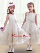 Lovely Scoop Flower Girl Dresses with Beading and AppliquesFGL251FOR