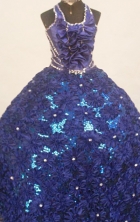 Fashionable Ball Gown Halter top neck Floor-Length Blue Little Girl Pageant Dresses Style FA-Y-304