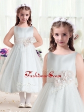Fashionable Bateau Flower Girl Dresses with Hand Made FlowersFGL275FOR