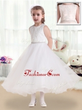 Fashionable Scoop Tea Length Flower Girl Dresses with Lace FGL226FOR