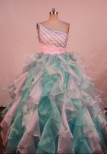 Gorgeous Ball Gown Floor-length Aqua Blue Organza Beading Flower Gril dress Style FA-L-421