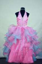 Gorgeous Ball gown Halter top neck Floor-length Colorful Beading Flower Girl Dresses Style FA-C-269