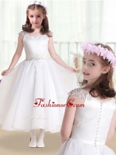 Latest Cap Sleeves Flower Girl Dresses with Beading and Appliques  FGL235FOR