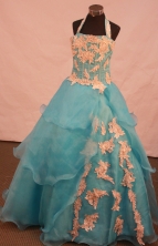 Lovely A-line Halter top neck Floor-length Litter Girl Pageant Dress Style FA-W-287