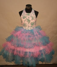 Lovely Ball Gown Halter Top Neck Floor-Length Light Blue Beading Flower Girl Dresses Style FA-S-239