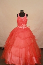 Luxurious Ball Gown Off The Shoulder Neckline Floor-Length Watermelon Beading and Appliques Flower Girl Y042428