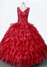 Luxurious Ball Gown V-Neck Floor-Length Hot Pink Beading Flower Girl Dresses Style FA-S-190