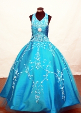 Modest Ball gown Halter top neck Floor-length Flower Girl Dresses Style FA-C-126