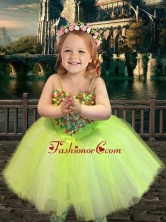 Most Popular Yellow Green Spaghetti Straps Flower Girl Dress with Beading LTG244FOR