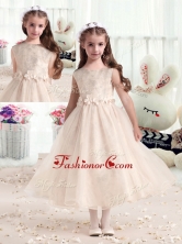 New Style Bateau Champagne Flower Girl Dresses with AppliquesFGL276FOR