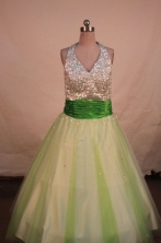 Popular A-line Halter Top neck Floor-length Beading Flower Girl Dresses Style FA-C-261
