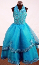 Popular A-line Halter top neck Floor-length Litter Girl Dress Style FA-W-291