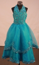 Popular A-line Halter top neck Floor-length Litter Pageant Girl Dress Style FA-W-291