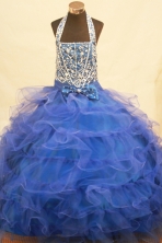 Popular Ball Gown Halter Top Neck Floor-Length Blue Beading and Applqiues Flower Girl Dresses Style FA-S-243