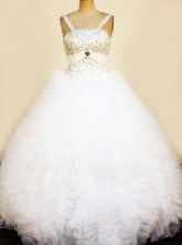 Pretty Ball Gown Strap Floor-Length White Little Girl Pageant Dresses Style FA-Y-353