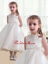 Pretty Bateau Appliques Flower Girl Dresses with Tea Length  FGL246FOR